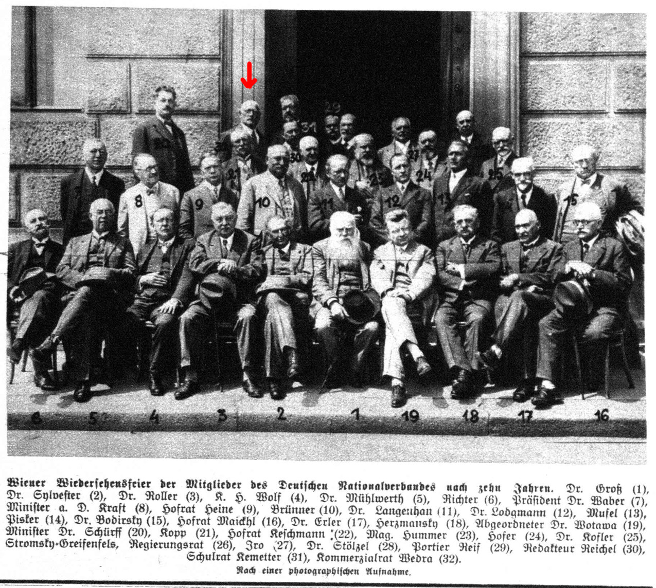 1928: Die letzte bekannte Aufnahme Wedras zeigt ihn im Kreise der noch lebenden Mitglieder des ehemaligen "Deutschen Nationalverbands" im Reichsrat - 10 Jahre nach der Republiksgründung