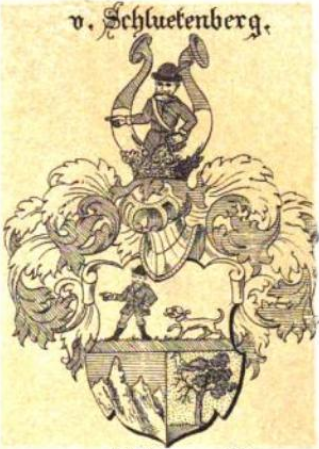 Das Wappen der Edlen von Schluetenberg, wie es in einer überarbeiteten Auflage von J. Siebmachers Wappenbuch abgebildet ist.