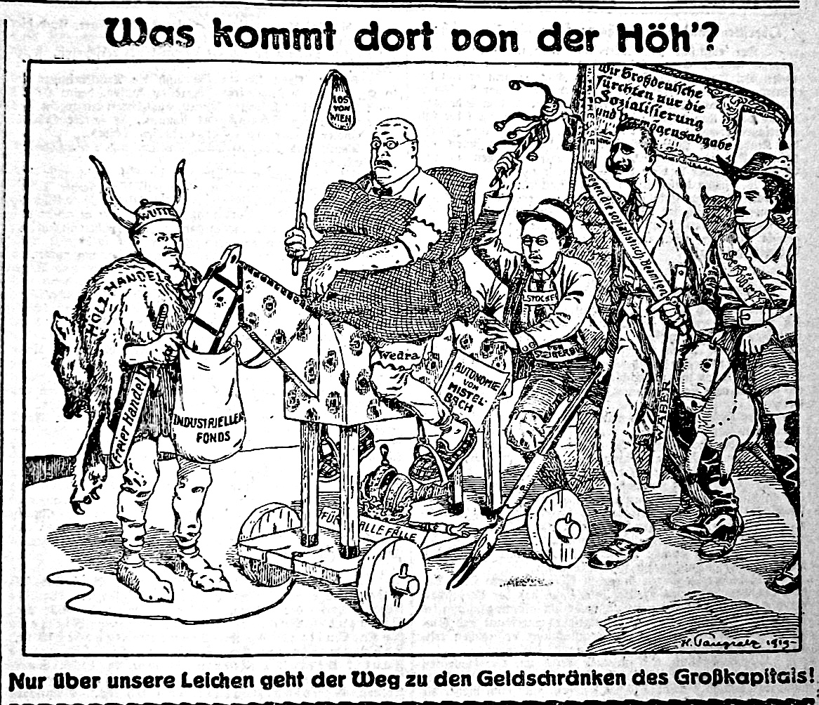 Karikatur aus dem sozialdemokratischen Blatt "Volksbote" im Jahr 1919