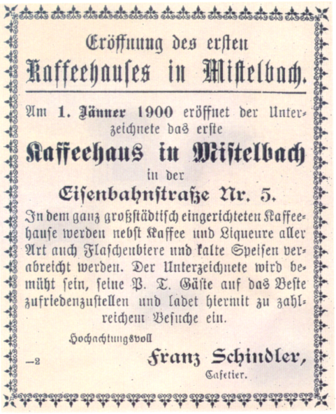 Eröffnungsanzeige aus der Zeitung "Bote aus Mistelbach"